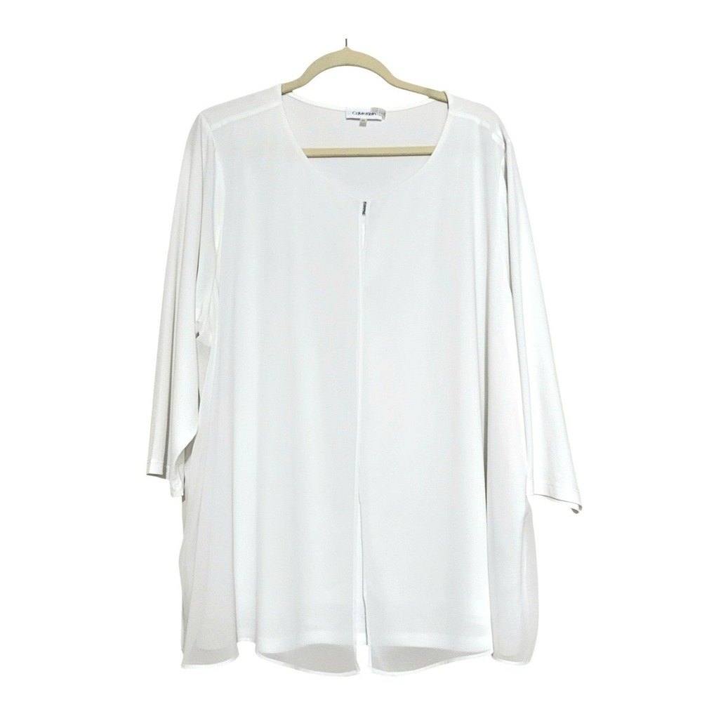 Calvin Klein Womens 2X White Layered Liquid knit Chiffon Blouse Office Quiet Lux